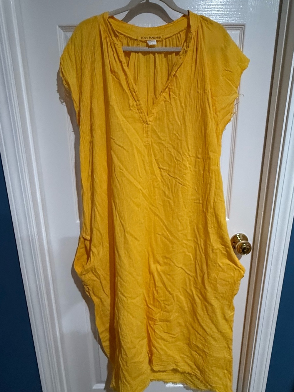 Love Tanjane Yellow V-Neck Cap Sleeve Tunic Dress